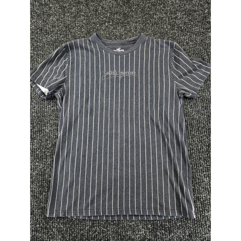 Hollister Must-Have Collection Mens Small Grey White Pinstripe Logo T-Shirt S